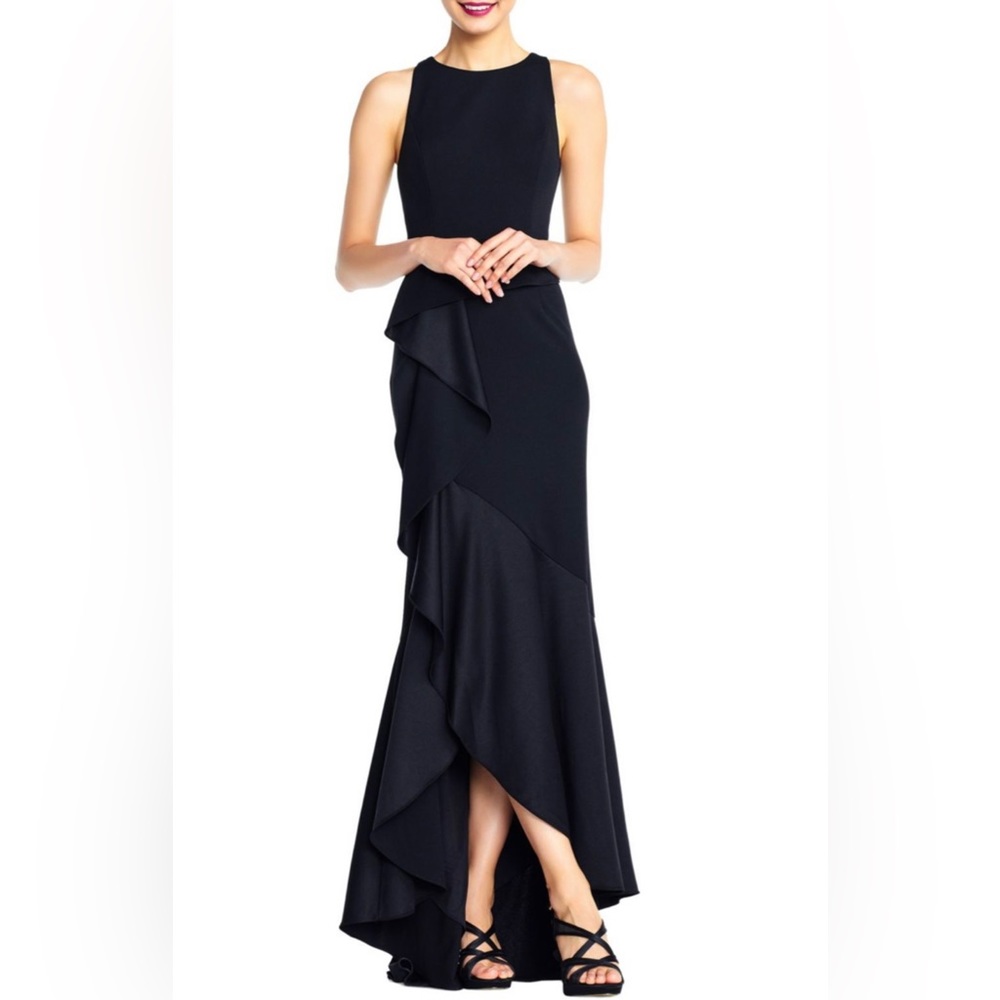 Adrianna Papell Cascade Crepe Gown in Black